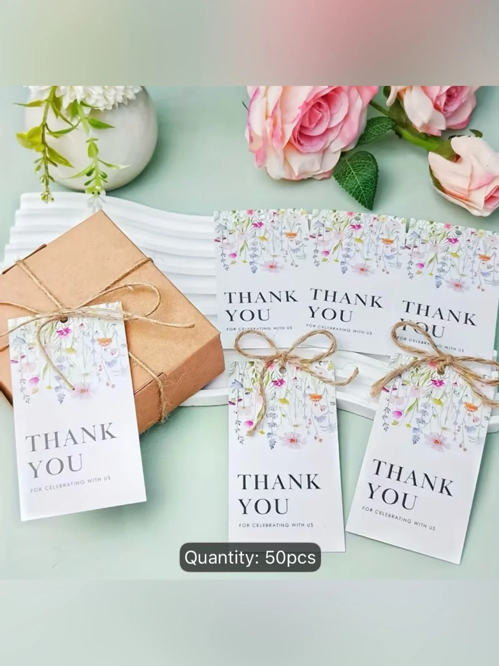 50 Floral Paper Thank You Tags